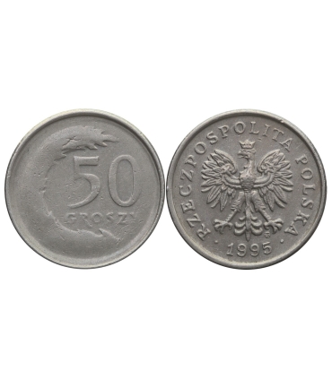 Destrukt, 50 groszy 1995, zanieczyszczony stempel