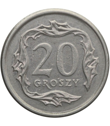 Destrukt, 20 groszy 2007, przesunięty / pozapychany stempel w w Rzeczpospolita Polska