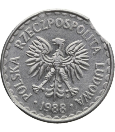 Destrukt, 1 złoty 1988, końcówka blachy, st. 3+