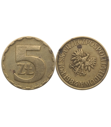 Destrukt, 5 złotych 1984, skrętka w prawo ~35stopni, st. 3+