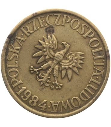 Destrukt, 5 złotych 1984, skrętka w prawo ~35stopni, st. 3+