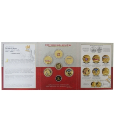 Zestaw medali "Jeszcze Polska nie zginęła" 1 x złoto Au 585 + 6 x miedzionikiel