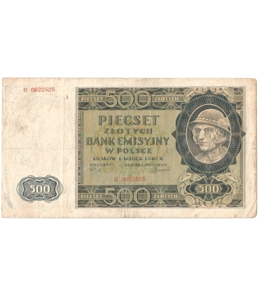 Banknot 500 złotych 1940 stan 3-, Ser. B, Góral