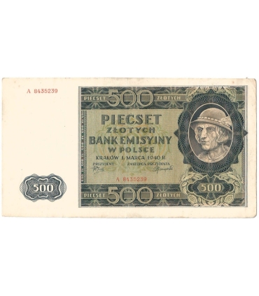 Banknot 500 złotych 1940 stan 3, Ser. A, Góral