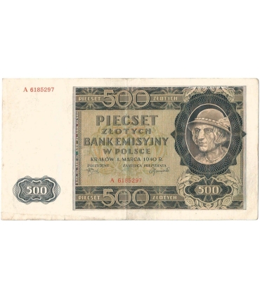 Banknot 500 złotych 1940 stan 3, Ser. A, Góral