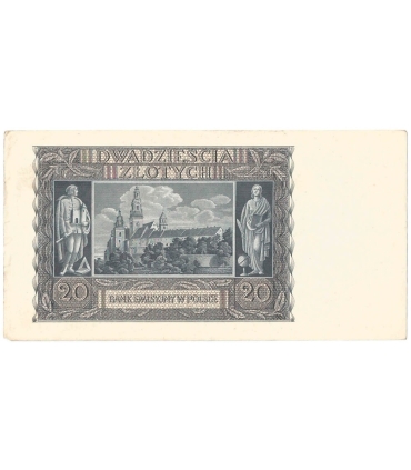 Banknot 20 złotych, 1940, seria H, stan 3+