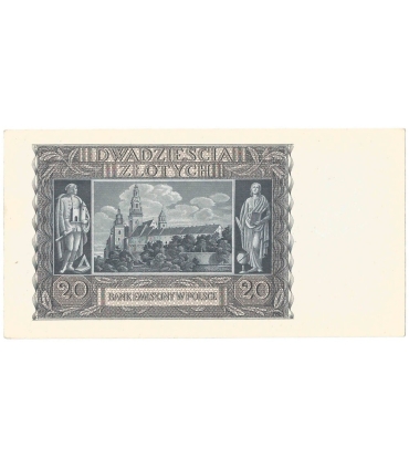 Banknot 20 złotych, 1940, seria H, stan 2+