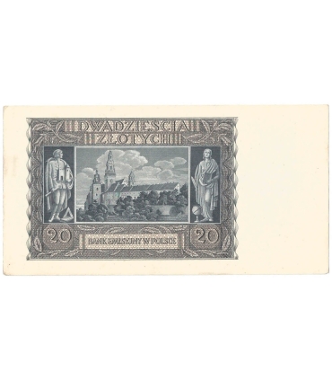 Banknot 20 złotych, 1940, seria H, stan 2+