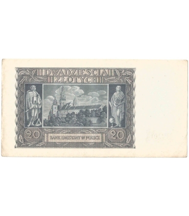 Banknot 20 złotych, 1940, seria H, stan 2-