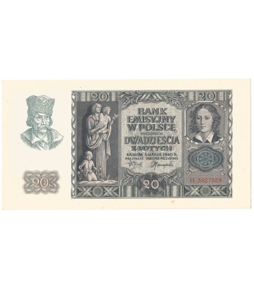 Banknot 20 złotych, 1940, seria L, stan 2