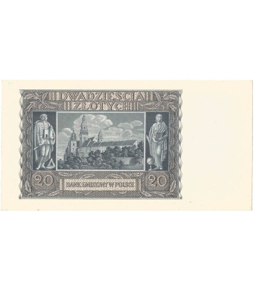 Banknot 20 złotych, 1940, seria H, stan 2+