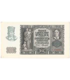 Banknot 20 złotych, 1940, seria L, stan 2/2-