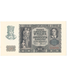 Banknot 20 złotych, 1940, seria H, stan 2+