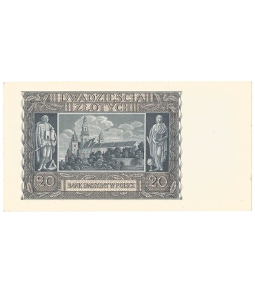 Banknot 20 złotych, 1940, seria H, stan 2+