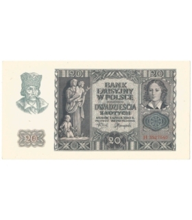 Banknot 20 złotych, 1940, seria H, stan 2+