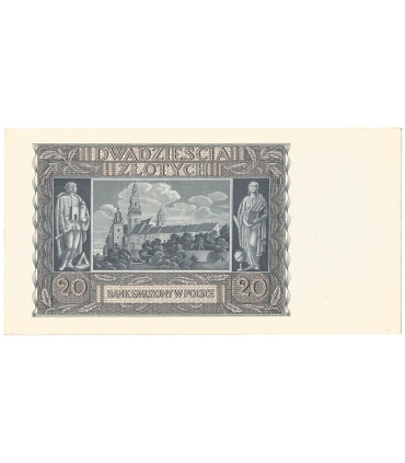Banknot 20 złotych, 1940, seria H, stan 1-/2+