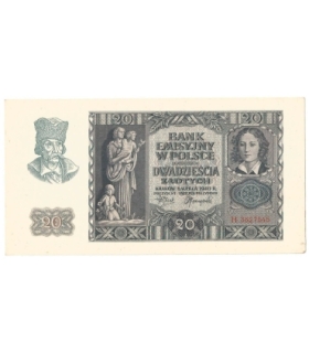 Banknot 20 złotych, 1940, seria H, stan 2+