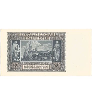 Banknot 20 złotych, 1940, seria H, stan 1-/2+