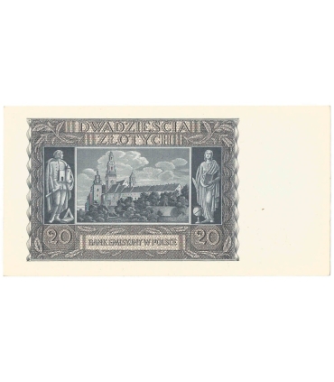Banknot 20 złotych, 1940, seria H, stan 1-/2+