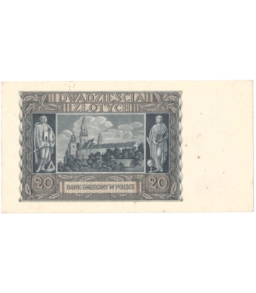 Banknot 20 złotych, 1940, seria H, stan 2+