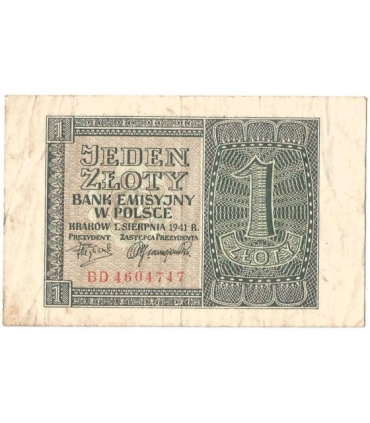 Banknot 1 złoty 1941, stan 3-, Seria AE