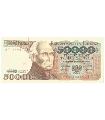50000 zł Stanisław Staszic 1989, seria AY, stan 2
