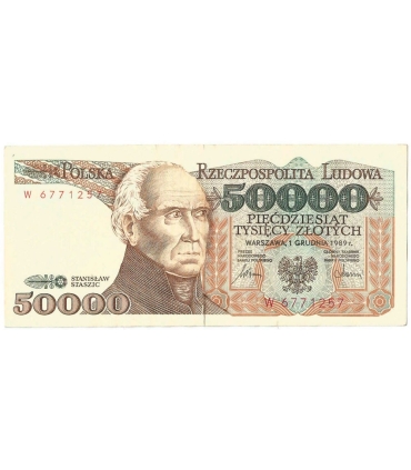 50000 zł Stanisław Staszic 1989, seria W, stan 2-/3+