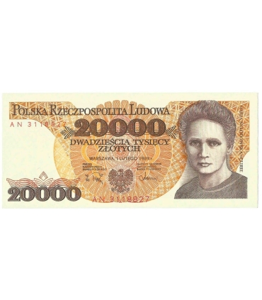 20000 zł, Maria Skłodowska-Curie, 1989, seria AN, stan 1