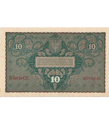 10 marek polskich , rok 1919, stan 2+, II Serja CE niski numer