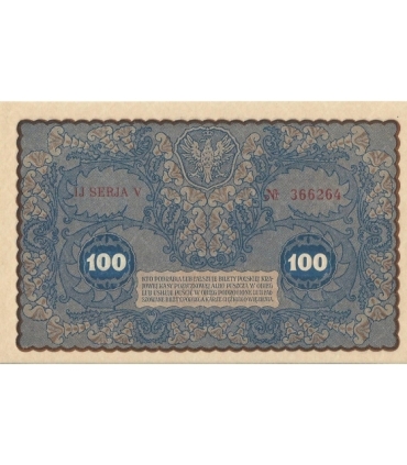 100 marek polskich 1919 stan 1, IJ Seria V, UNC