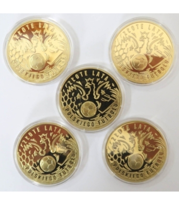 Zestaw medali "Złote lata polskiego futbolu" 1 x złoto Au 585 + 1 x srebro Ag925 + 9 x miedzionikiel