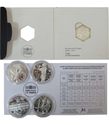Zestaw 5 x 10 euro Olimpiada Paryż 2024 w etui, Monnaie de Paris, Ag999