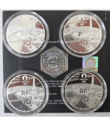 Zestaw 5 x 10 euro Olimpiada Paryż 2024 w etui, Monnaie de Paris, Ag999