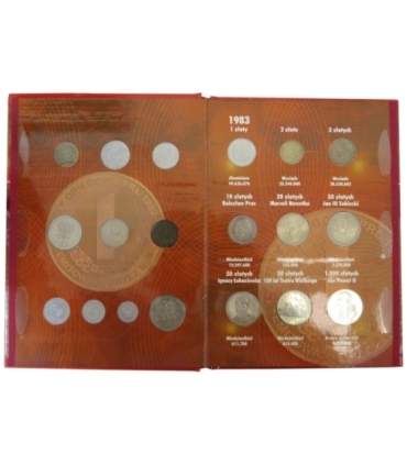 Komplet monet obiegowych PRL z lat 1982-1985 +  dedykowany album