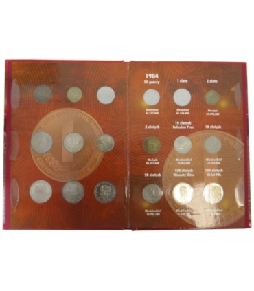 Komplet monet obiegowych PRL z lat 1982-1985 +  dedykowany album