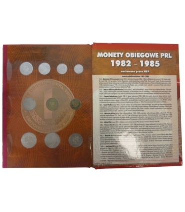 Komplet monet obiegowych PRL z lat 1982-1985 +  dedykowany album