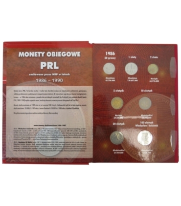 Komplet monet obiegowych PRL z lat 1986-1990 +  dedykowany album