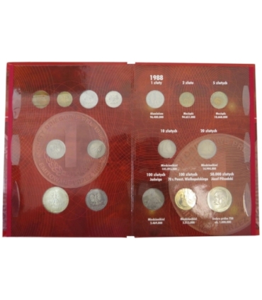 Komplet monet obiegowych PRL z lat 1986-1990 +  dedykowany album