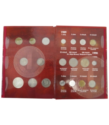 Komplet monet obiegowych PRL z lat 1986-1990 +  dedykowany album