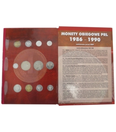 Komplet monet obiegowych PRL z lat 1986-1990 +  dedykowany album