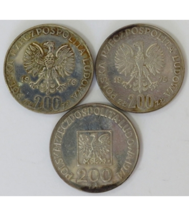 Lot: 3 x 200 zł PRL, 1974, 1975, 1976, Ag mennicze
