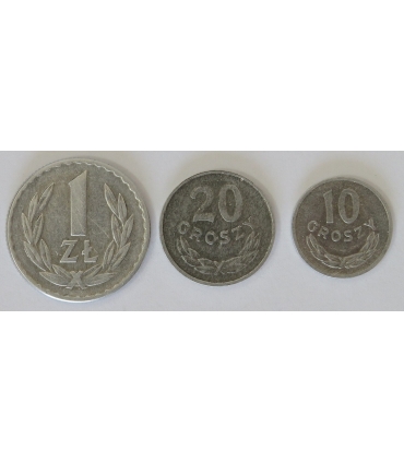 Lot 1966, 10 groszy, 20 groszy, 1 złoty, stany 2-/3+