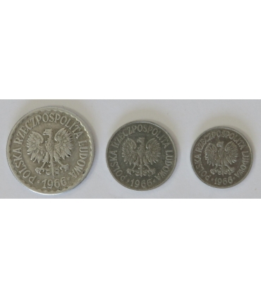 Lot 1966, 10 groszy, 20 groszy, 1 złoty, stany 2-/3+