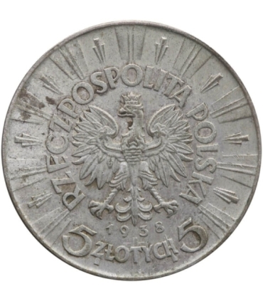 5 złotych Piłsudski 1938, rzadka, stan 3+