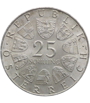 Austria 25 szylingów, 1957 800 rocznica - Bazylika Mariazell, srebro