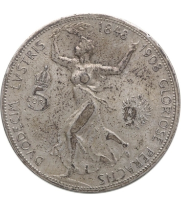Austria 5 koron, 1908 60-lecie panowania, srebro, st. 3