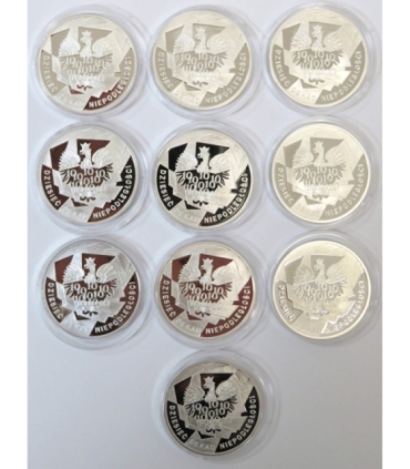 10 dekad Niepodległości – zestaw 10 numizmatów, Srebro Ag 999