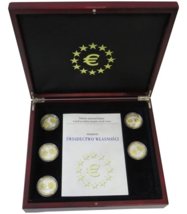 Zestaw 5 x Wspólna waluta Europy, Ag 999 + pudełko