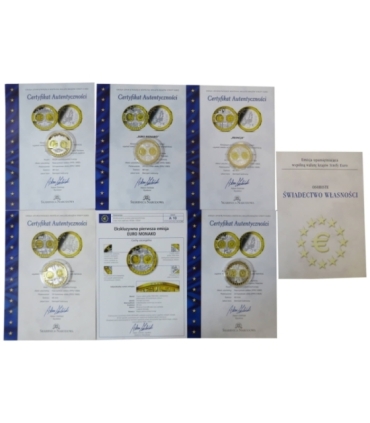 Zestaw 5 x Wspólna waluta Europy, Ag 999 + pudełko