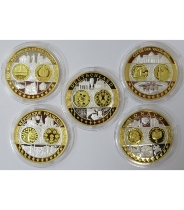 Zestaw 5 x Wspólna waluta Europy, Ag 999 + pudełko